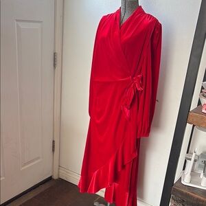 Elegant Red Velvet Wrap Dress